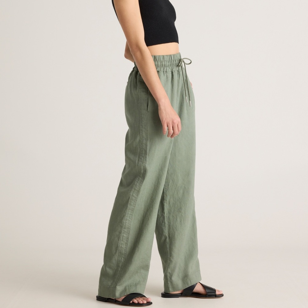 Quince Wide Leg Linen Olive Green Pants